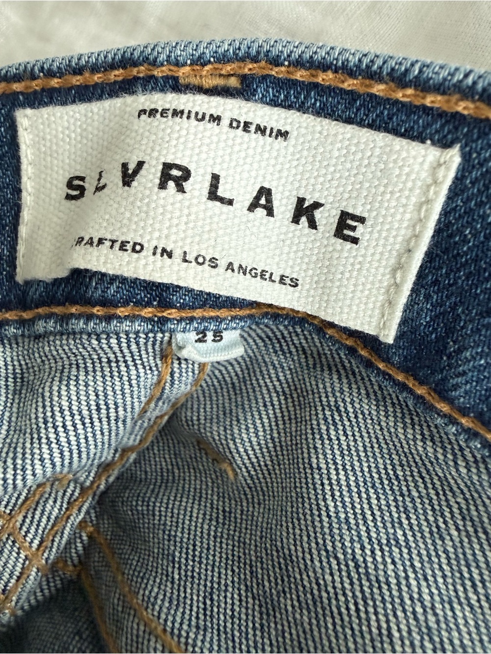 SLVRLAKE Grace Crop Denim Jeans - Blue with Tan Stitching